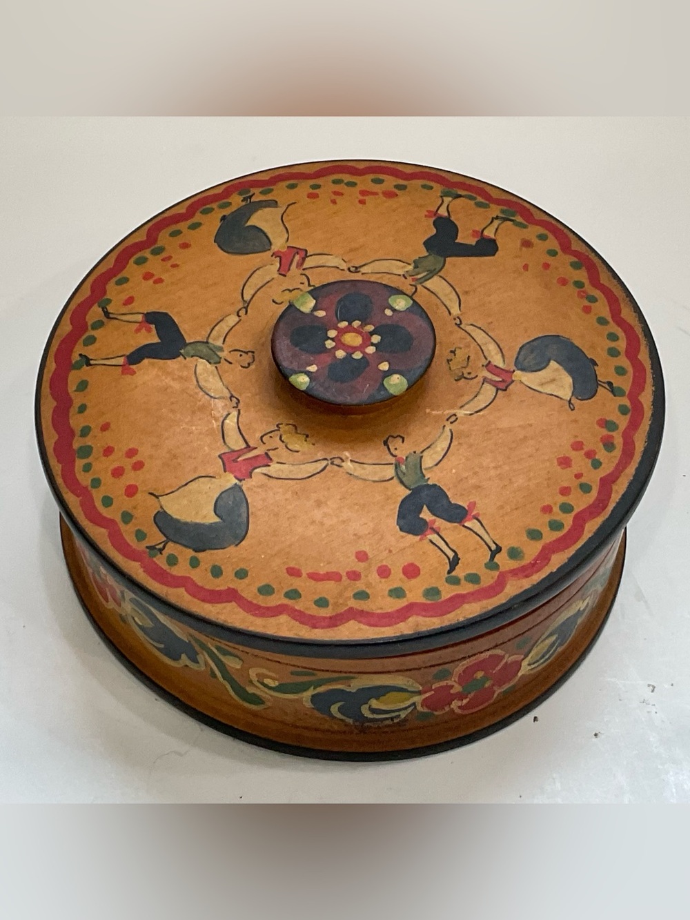 VINTAGE HANDPAINTED ROUND LIDDED BOX- made in NORWAY!